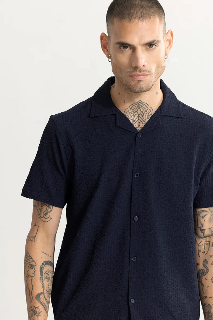 Shrink Textured Navy Shirt