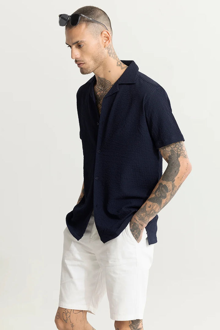 Shrink Textured Navy Shirt