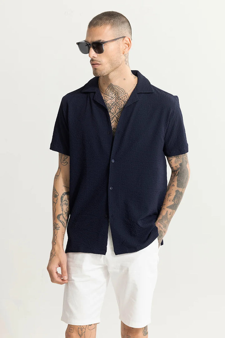 Shrink Textured Navy Shirt