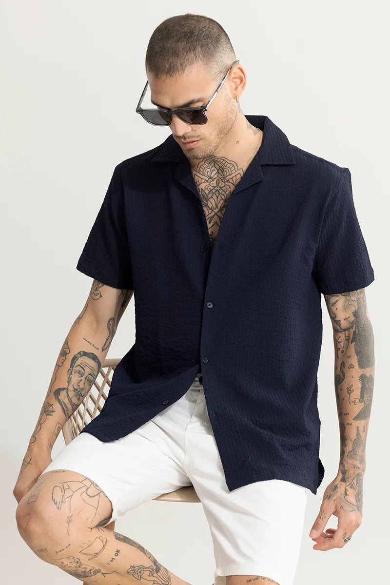 Shrink Textured Navy Shirt