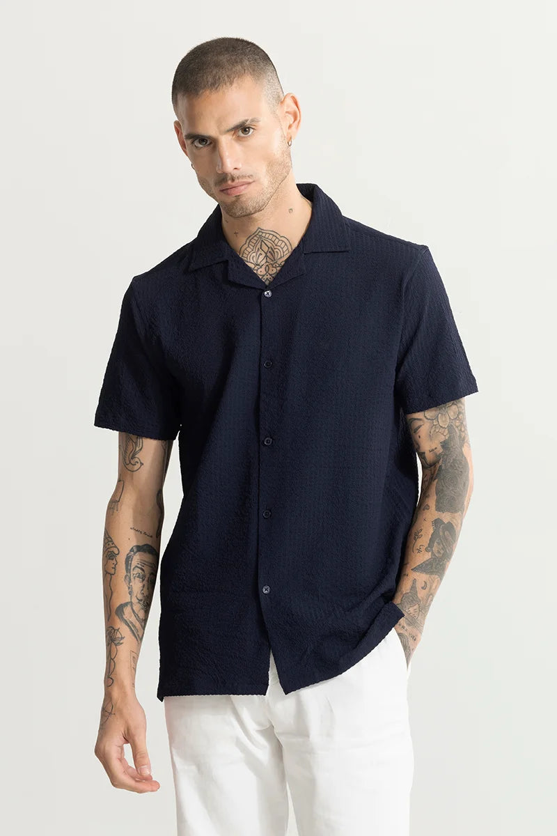 Shrink Textured Navy Shirt