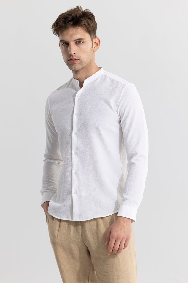 Buy Men's Mandarin Neckline White Shirt Online | SNITCH