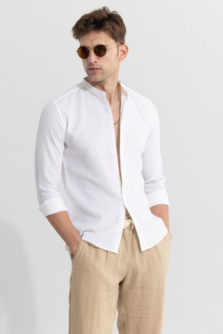 Mandarin Neckline White Shirt