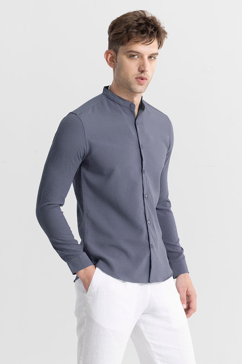 Mandarin Neckline Grey Shirt