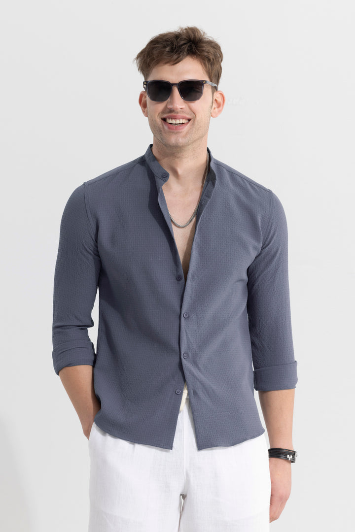 Mandarin Neckline Grey Shirt