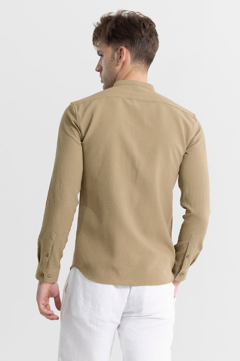 Mandarin Neckline Beige Shirt