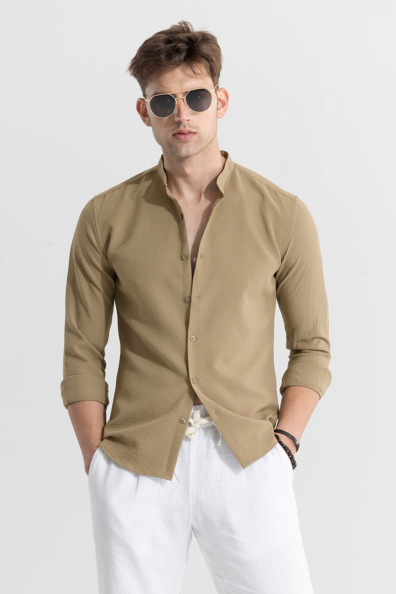 Mandarin Neckline Beige Shirt