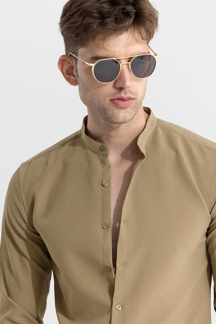 Mandarin Neckline Beige Shirt