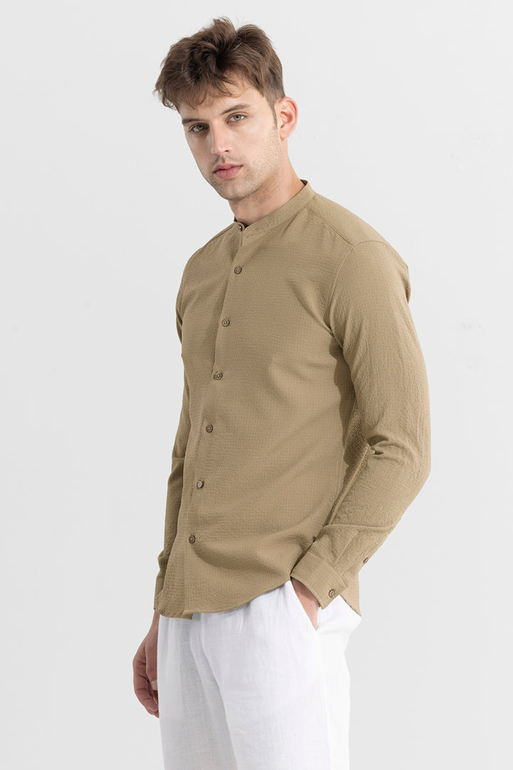 Mandarin Neckline Beige Shirt