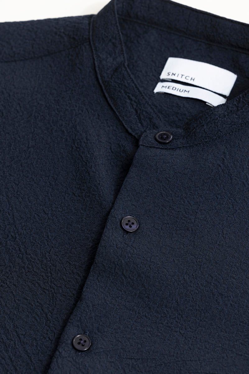 Mandarin Neckline Navy Shirt