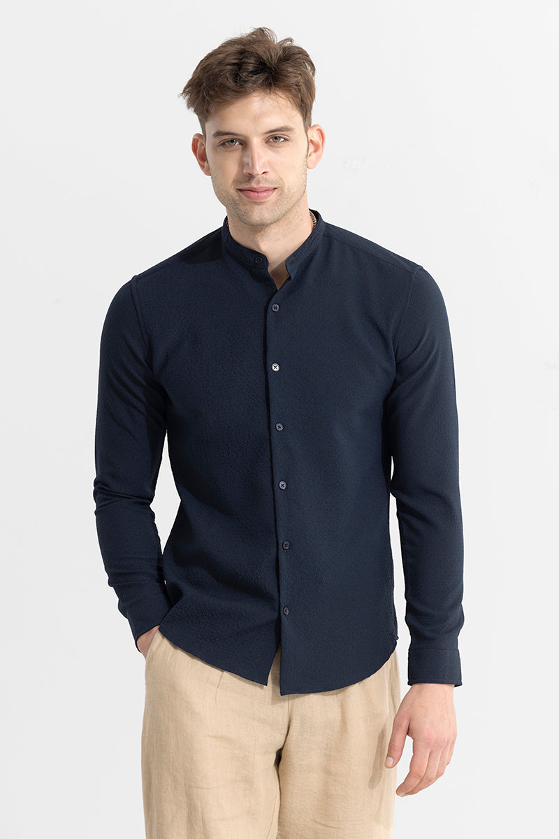 Mandarin Neckline Navy Shirt