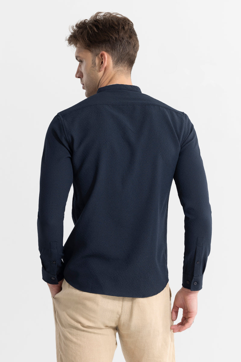 Mandarin Neckline Navy Shirt