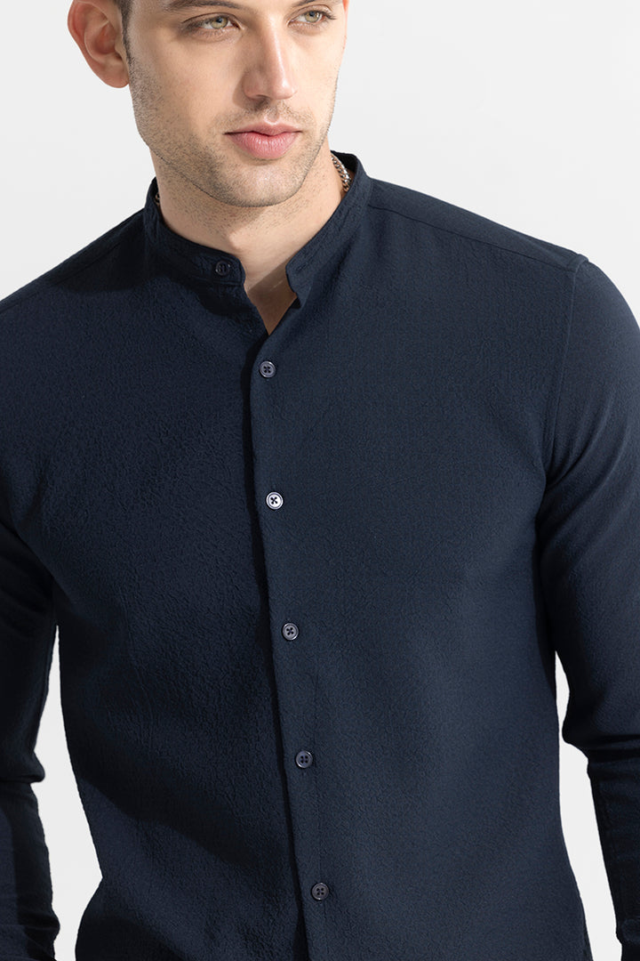 Mandarin Neckline Navy Shirt