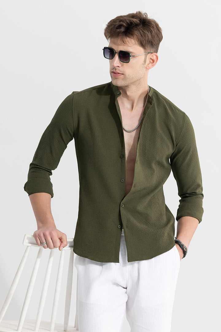 Mandarin Neckline Olive Shirt