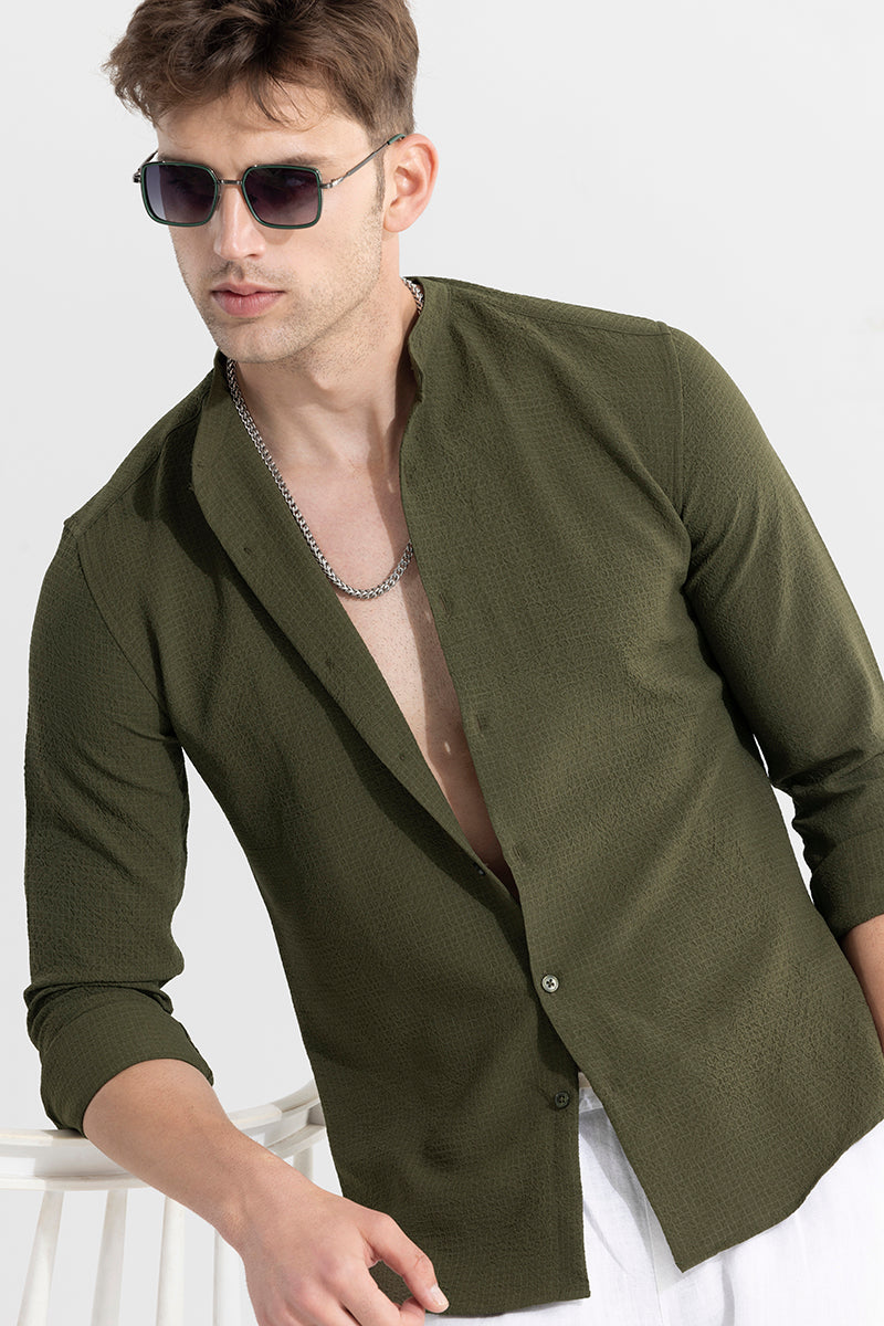 Mandarin Neckline Olive Shirt