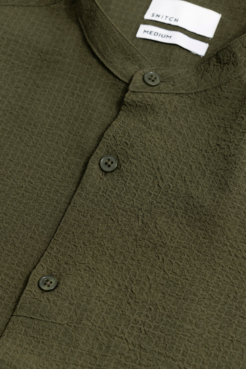 Mandarin Neckline Olive Shirt