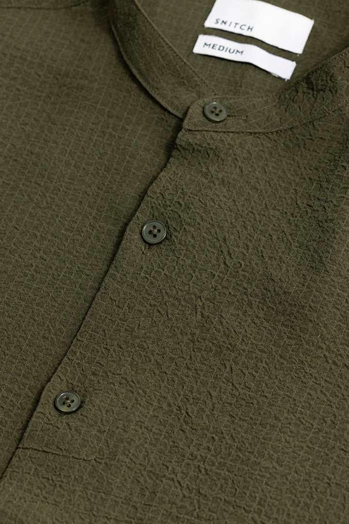 Mandarin Neckline Olive Shirt