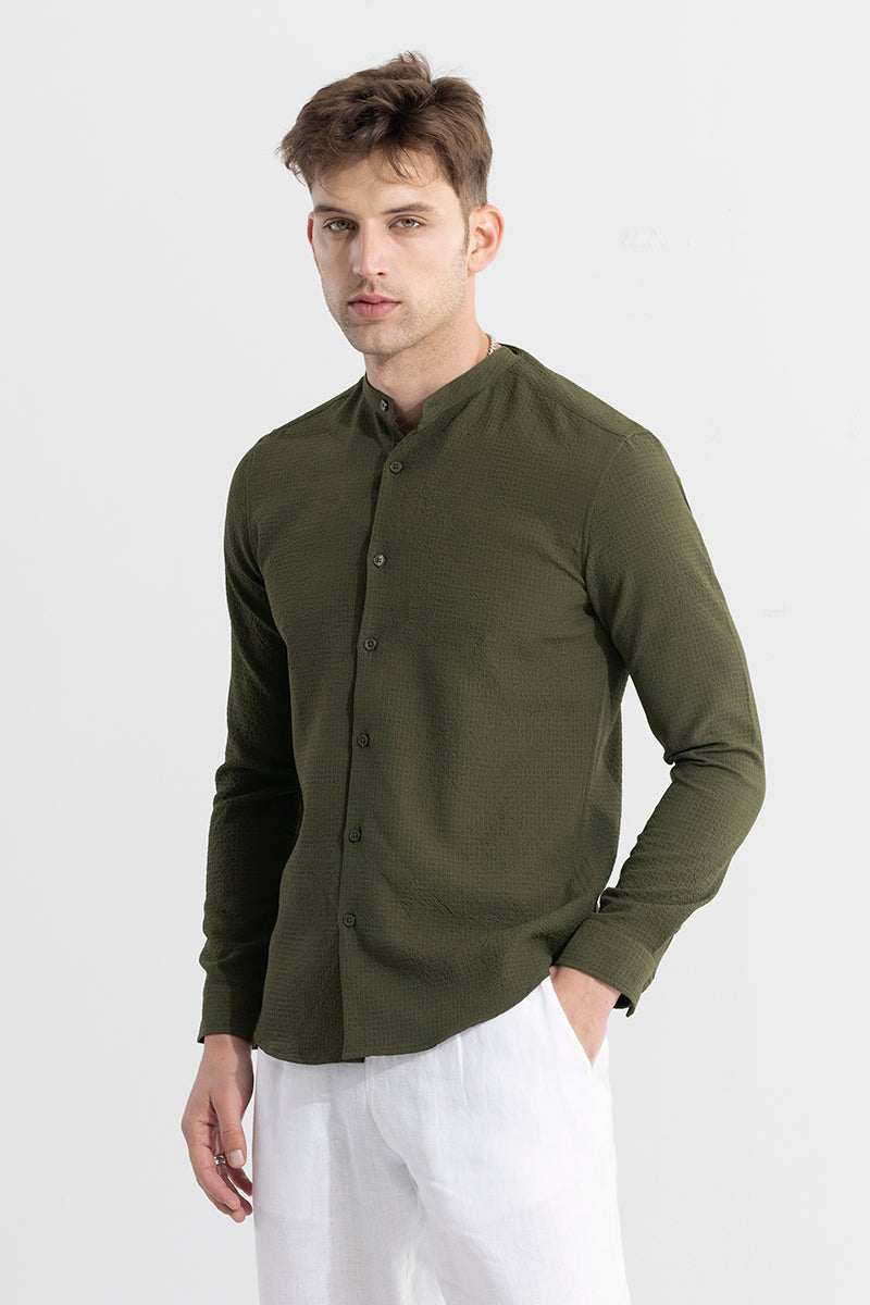 Mandarin Neckline Olive Shirt