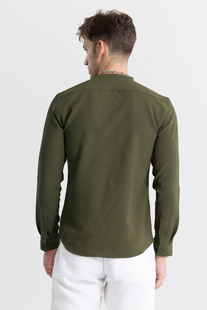 Mandarin Neckline Olive Shirt