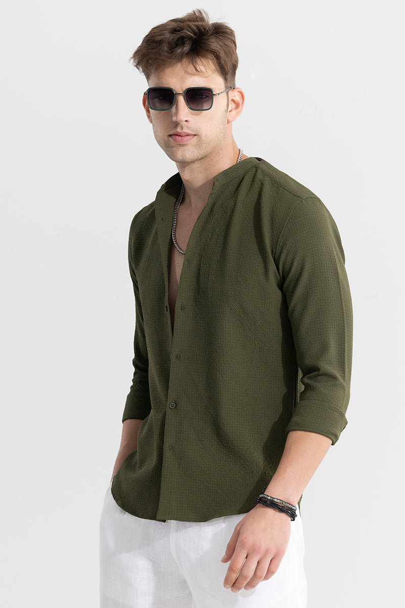 Mandarin Neckline Olive Shirt