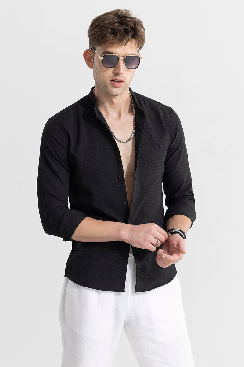 Mandarin Neckline Black Shirt