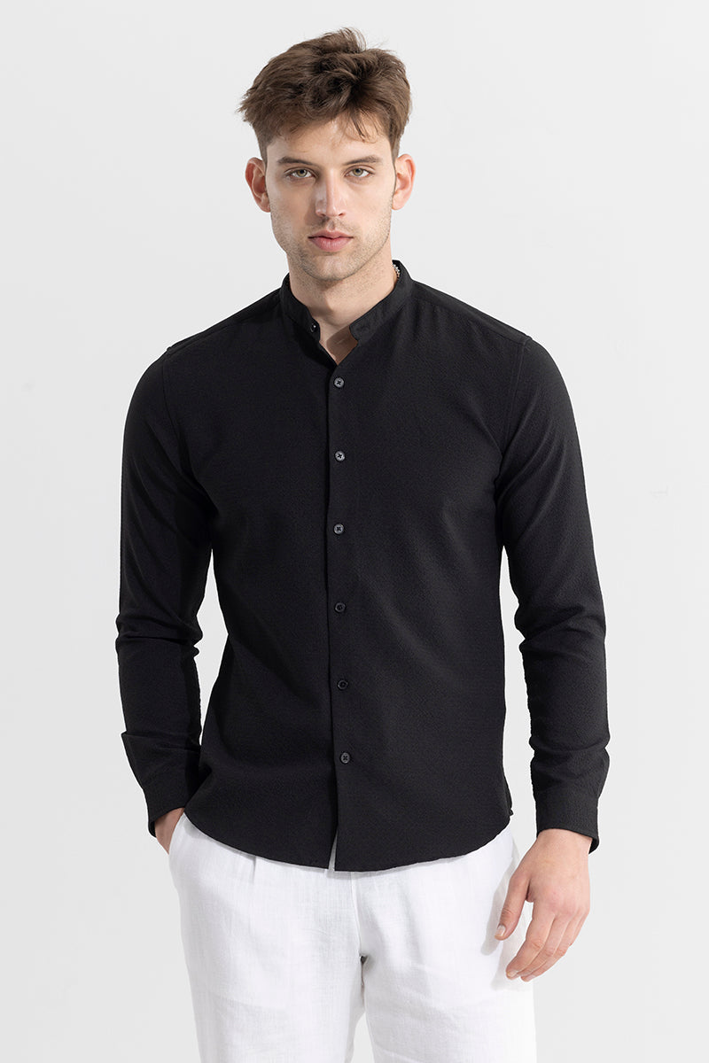 Mandarin Neckline Black Shirt