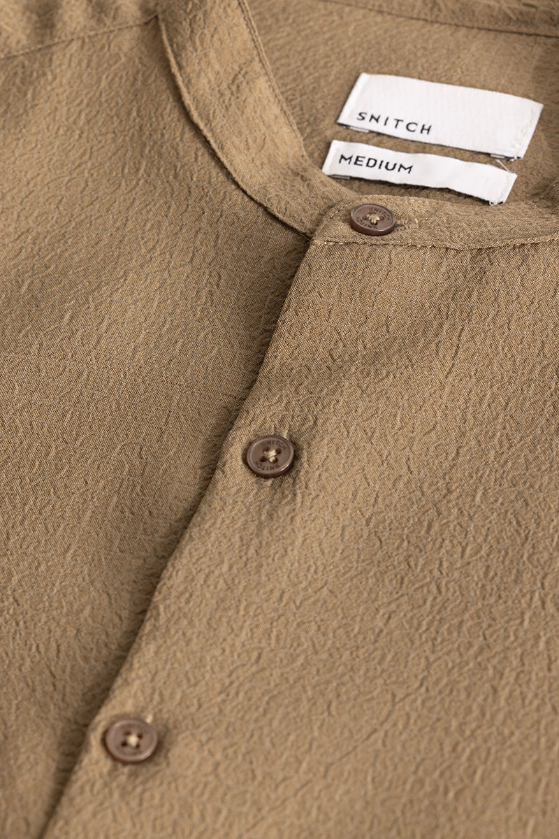 Mandarin Stretchable Light Brown Shirt