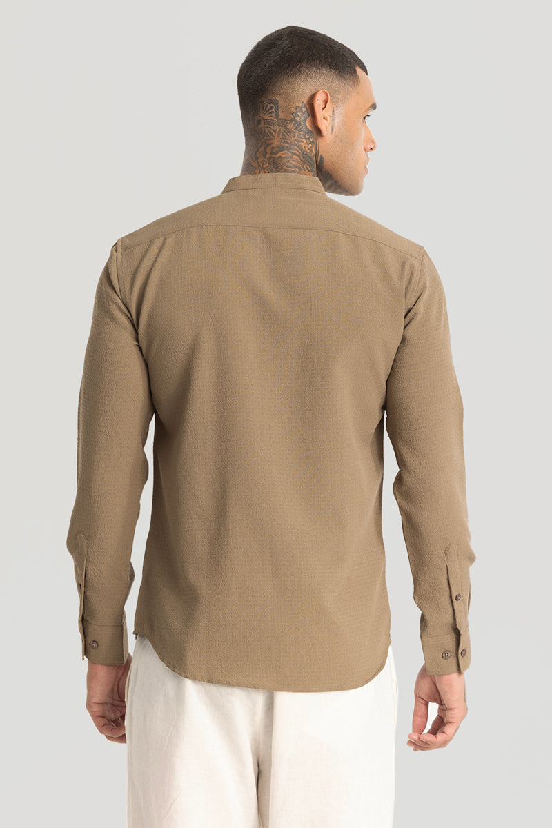 Mandarin Stretchable Light Brown Shirt