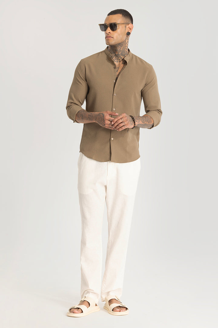 Mandarin Stretchable Light Brown Shirt