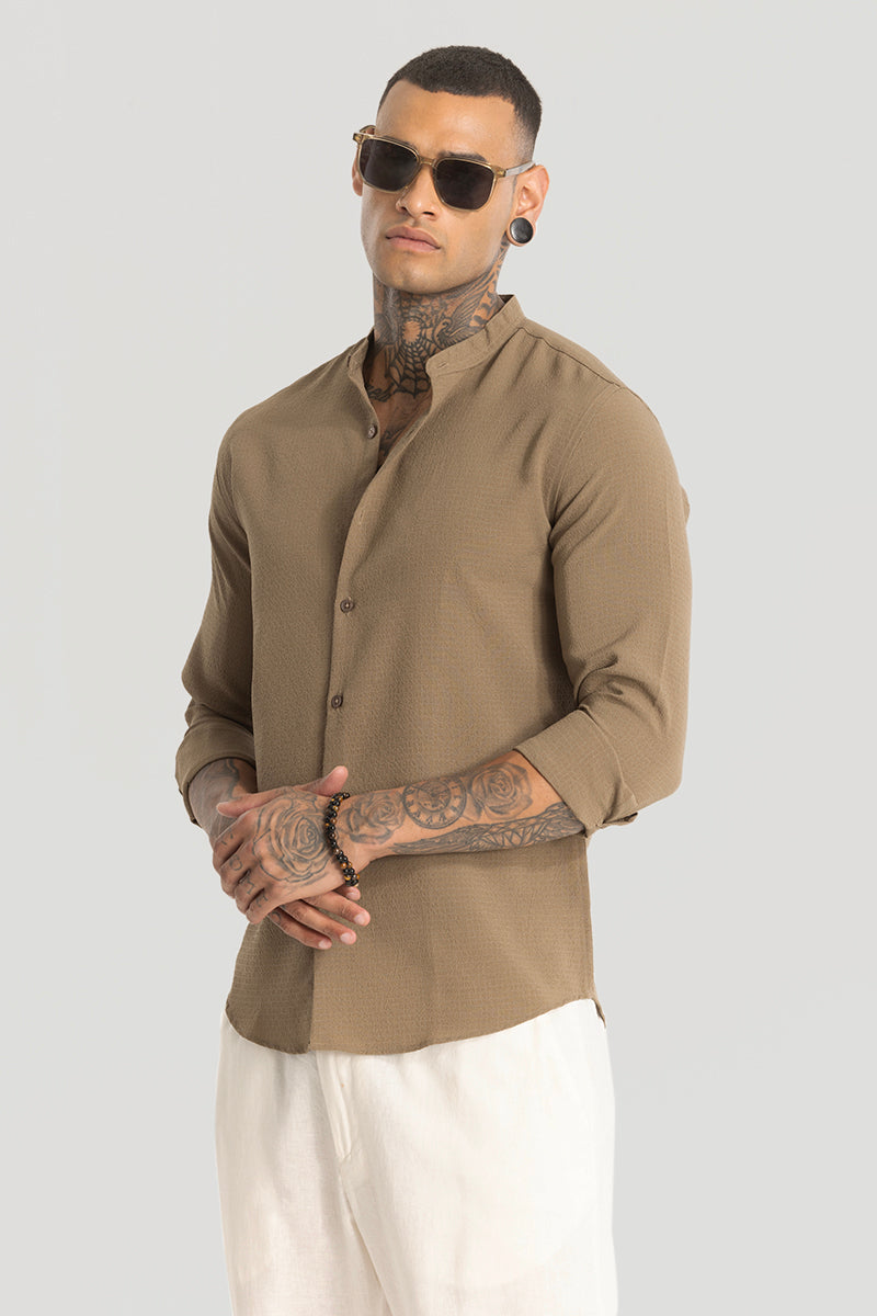 Mandarin Stretchable Light Brown Shirt