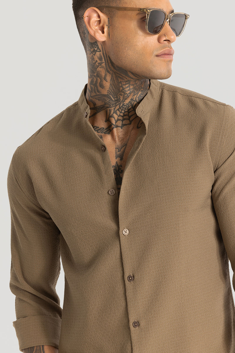 Mandarin Stretchable Light Brown Shirt