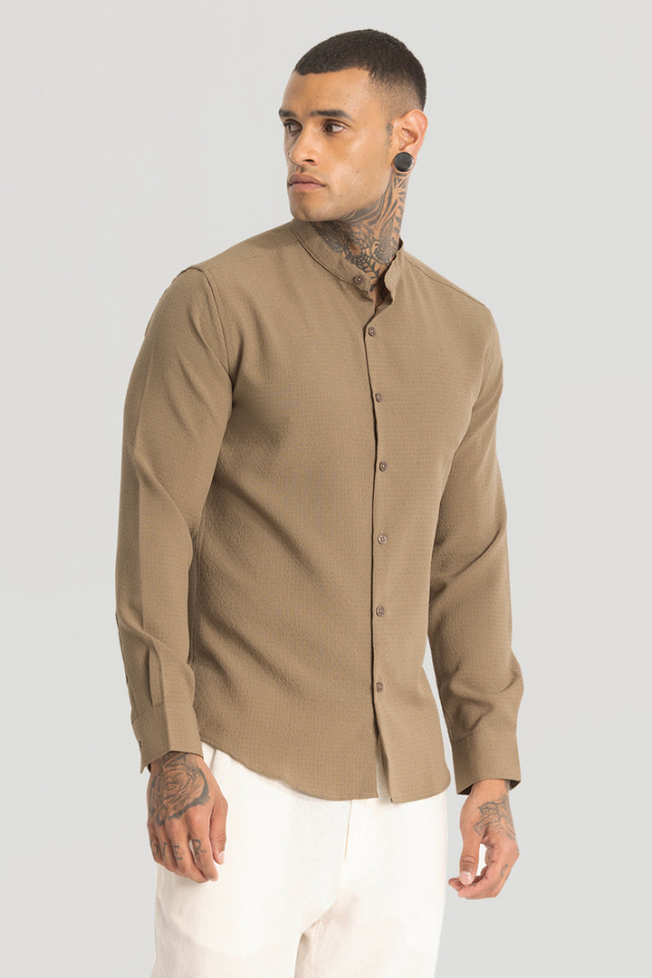 Mandarin Stretchable Light Brown Shirt