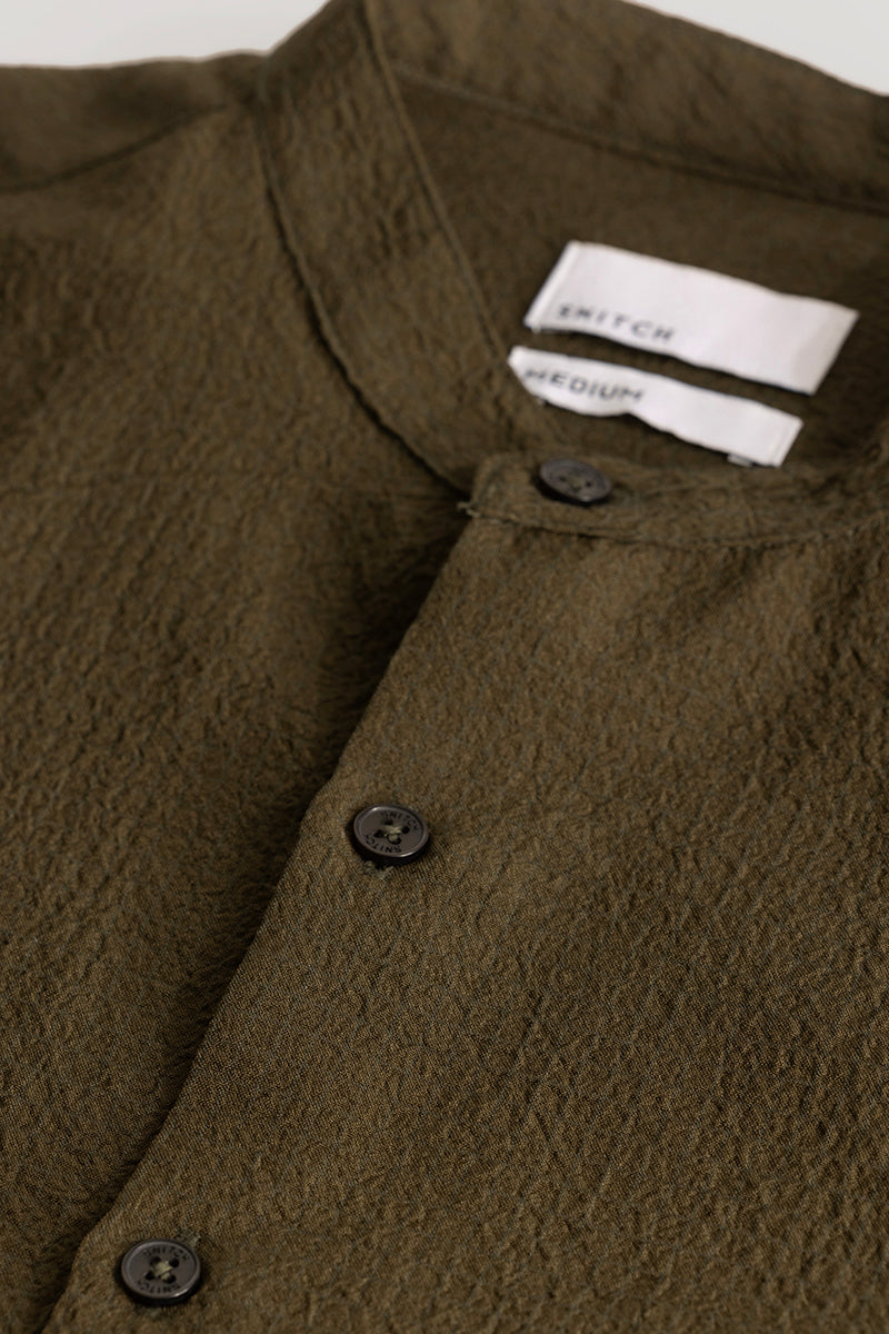 Mandarin Stretchable Olive Shirt