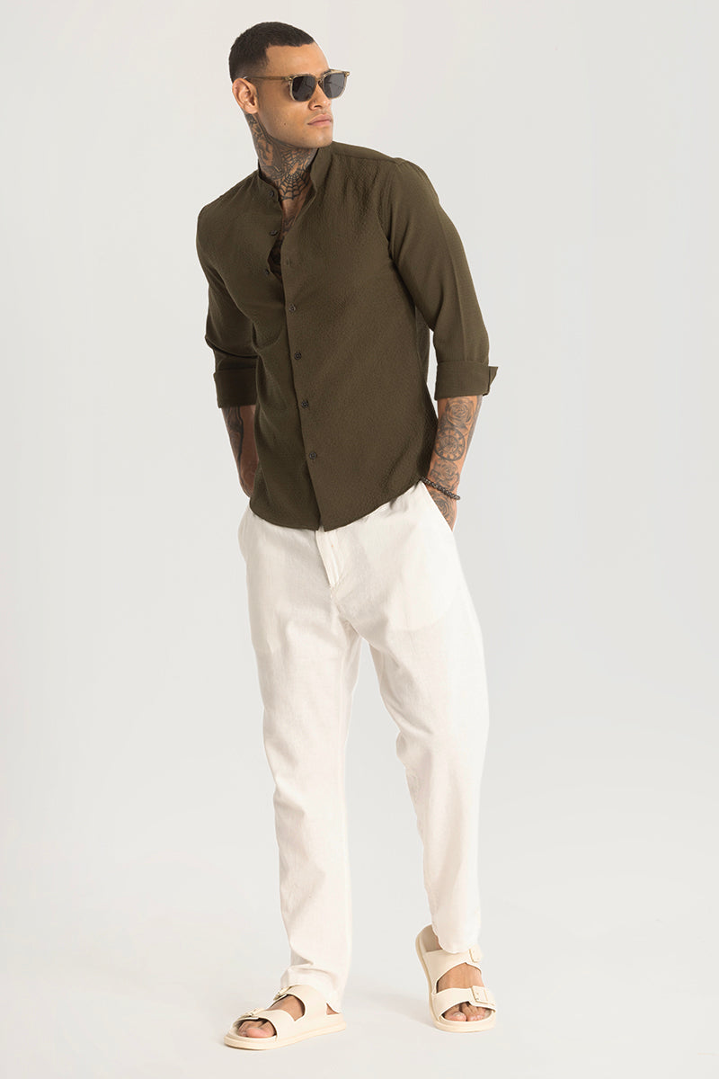 Mandarin Stretchable Olive Shirt