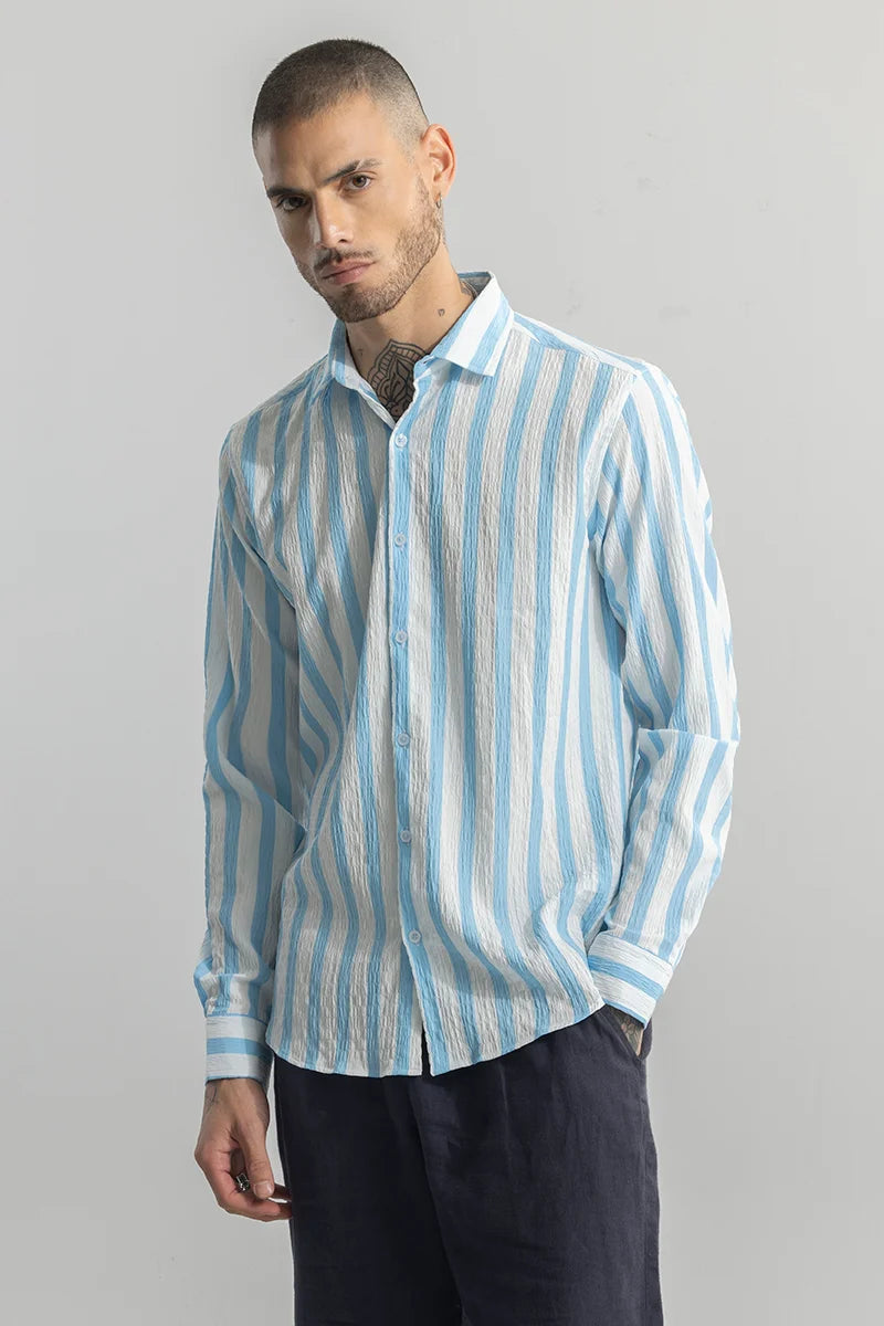 Buy Men's Squeeze Stripe Blue Shirt Online | SNITCH