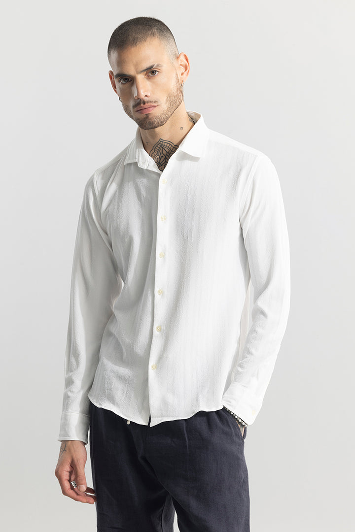 Crushed Self Stripe White Shirt