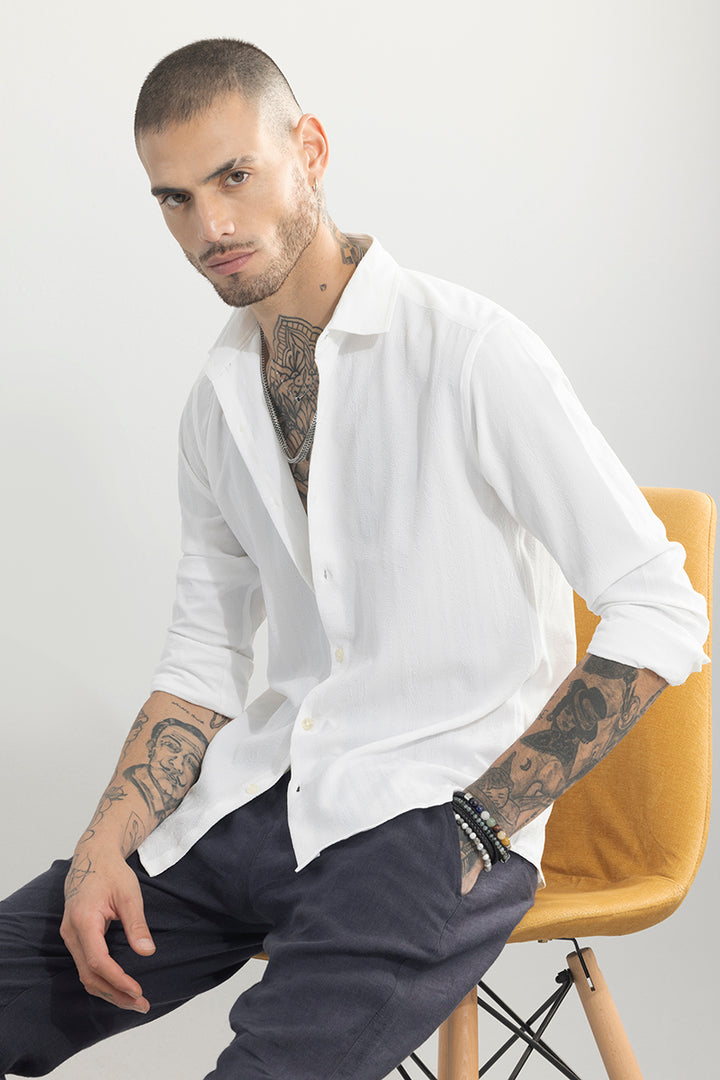 Crushed Self Stripe White Shirt