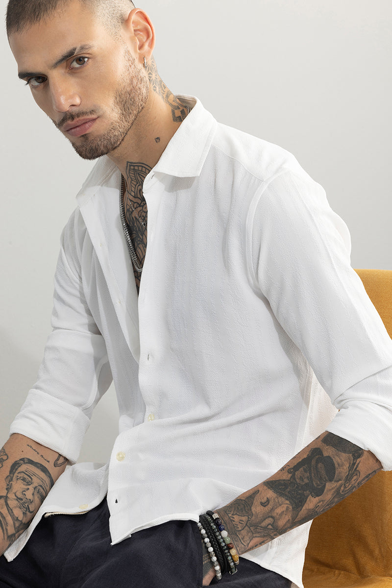 Crushed Self Stripe White Shirt