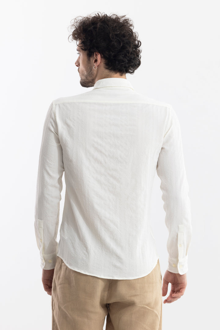 Crushed Self Stripe Off White Shirt