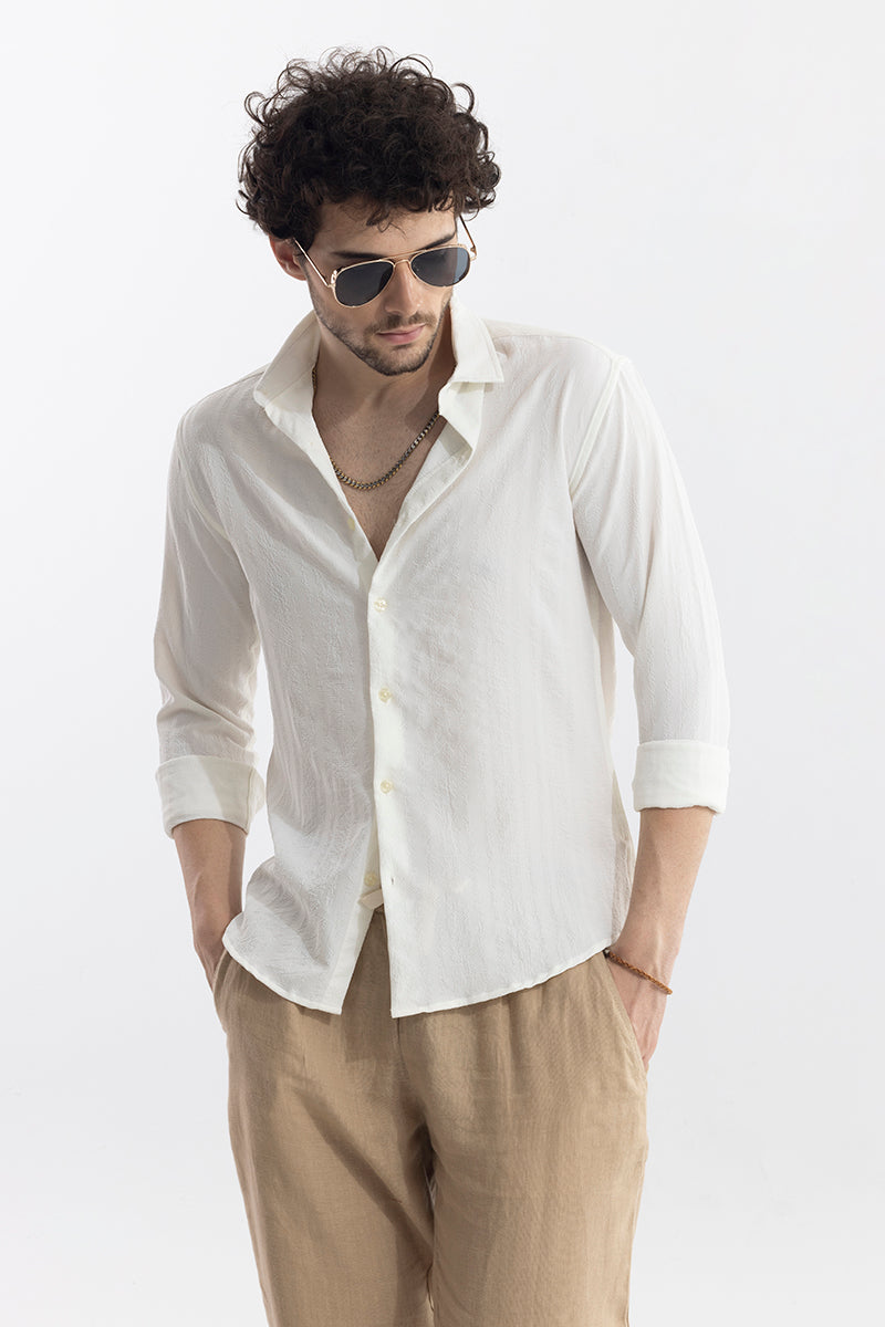 Buy Men's Crushed Self Stripe Off White Shirt Online | SNITCH