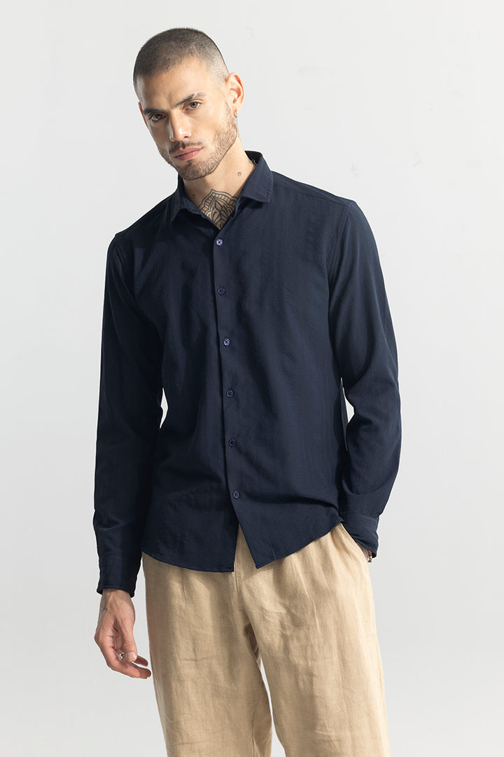 Crushed Self Stripe Navy Shirt