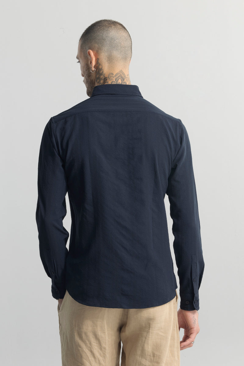 Crushed Self Stripe Navy Shirt