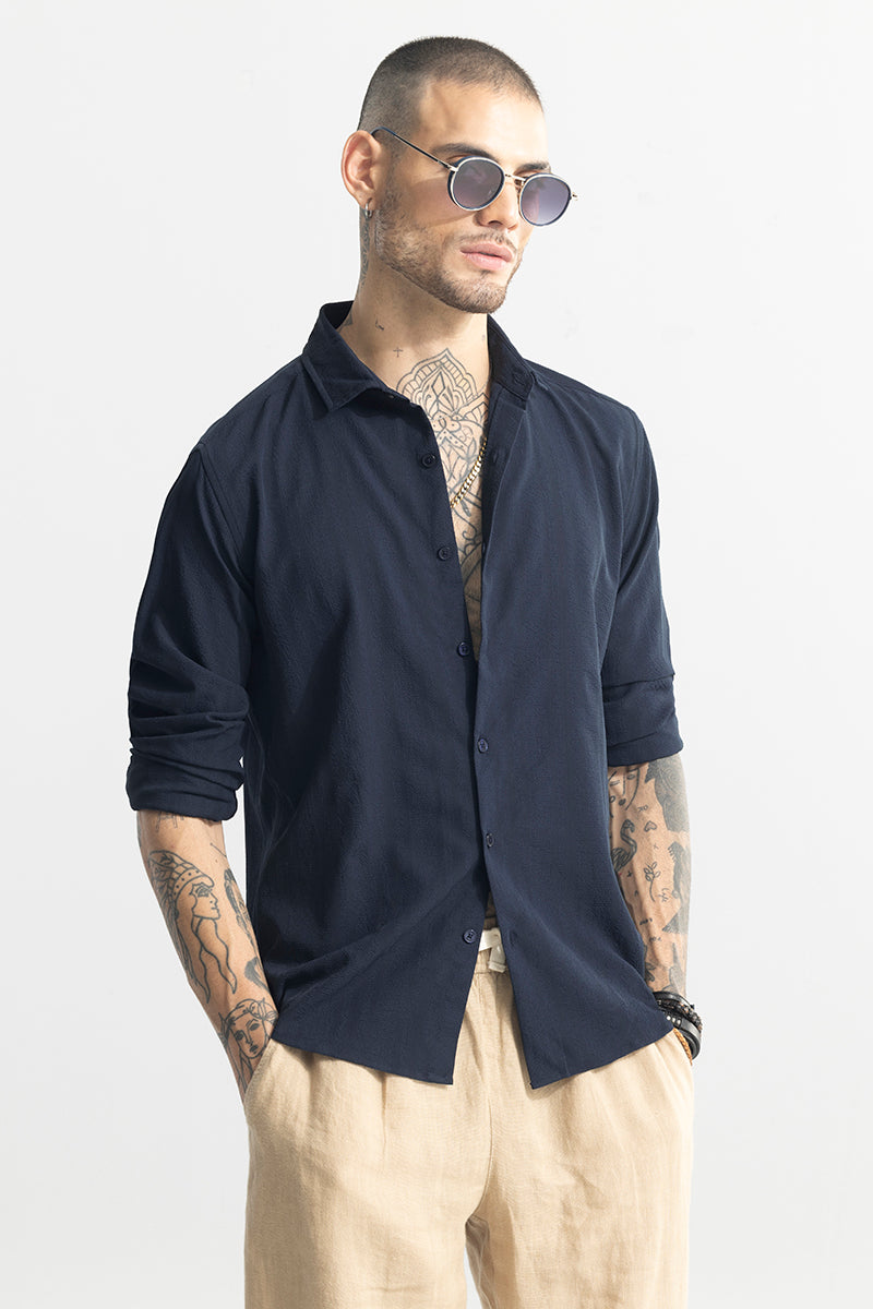 Crushed Self Stripe Navy Shirt