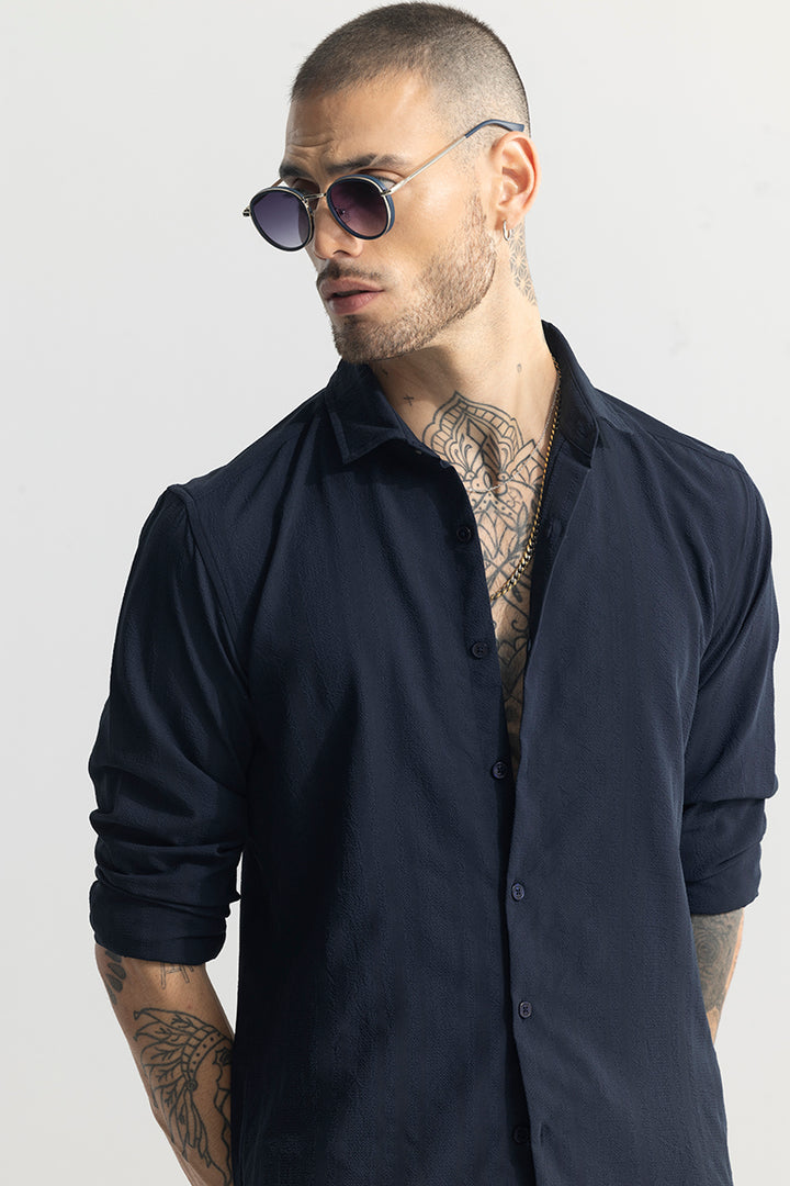 Crushed Self Stripe Navy Shirt