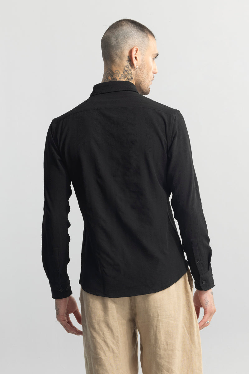 Crushed Self Stripe Black Shirt