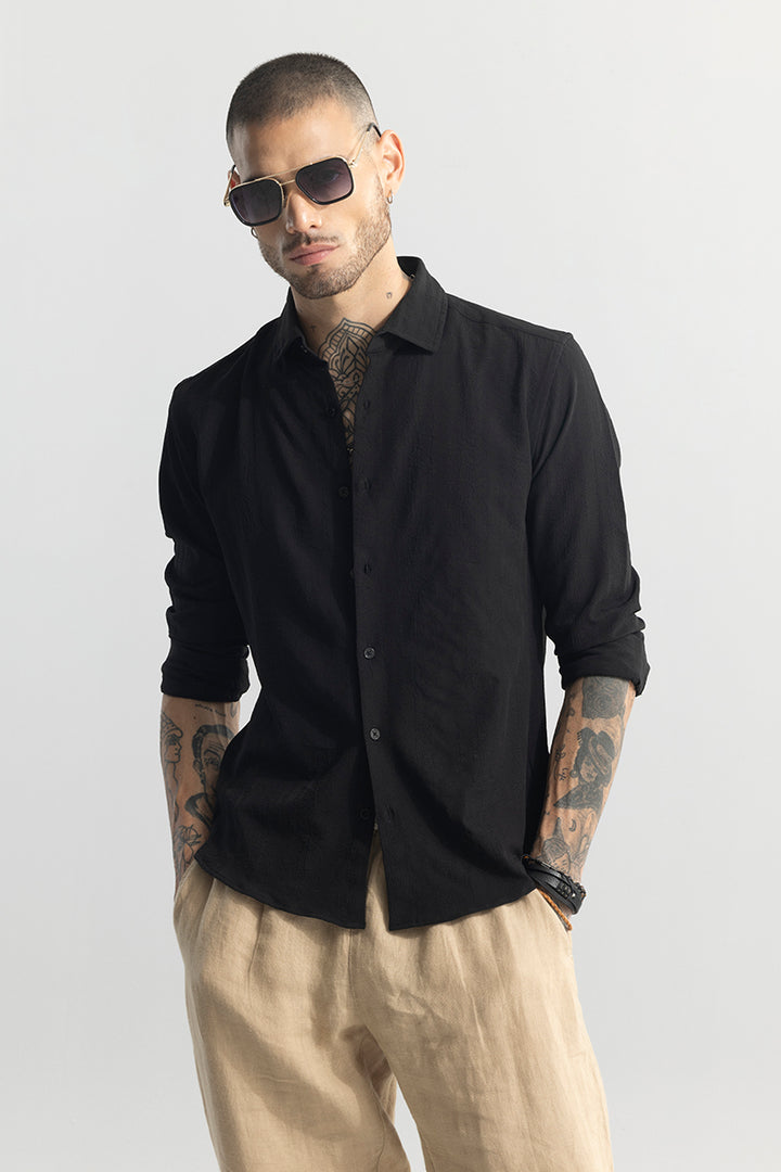 Crushed Self Stripe Black Shirt