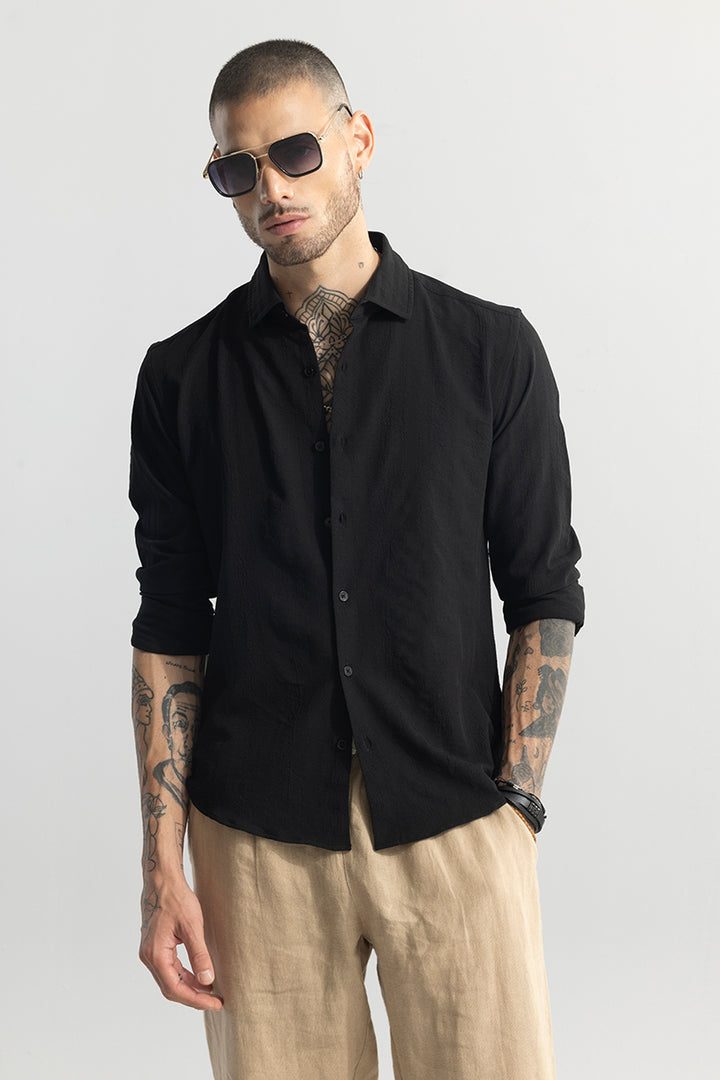 Crushed Self Stripe Black Shirt