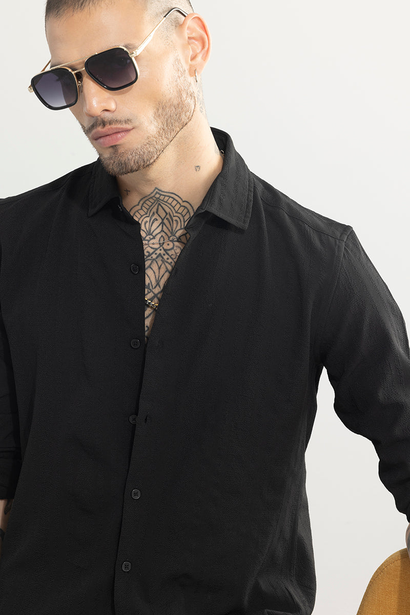 Crushed Self Stripe Black Shirt