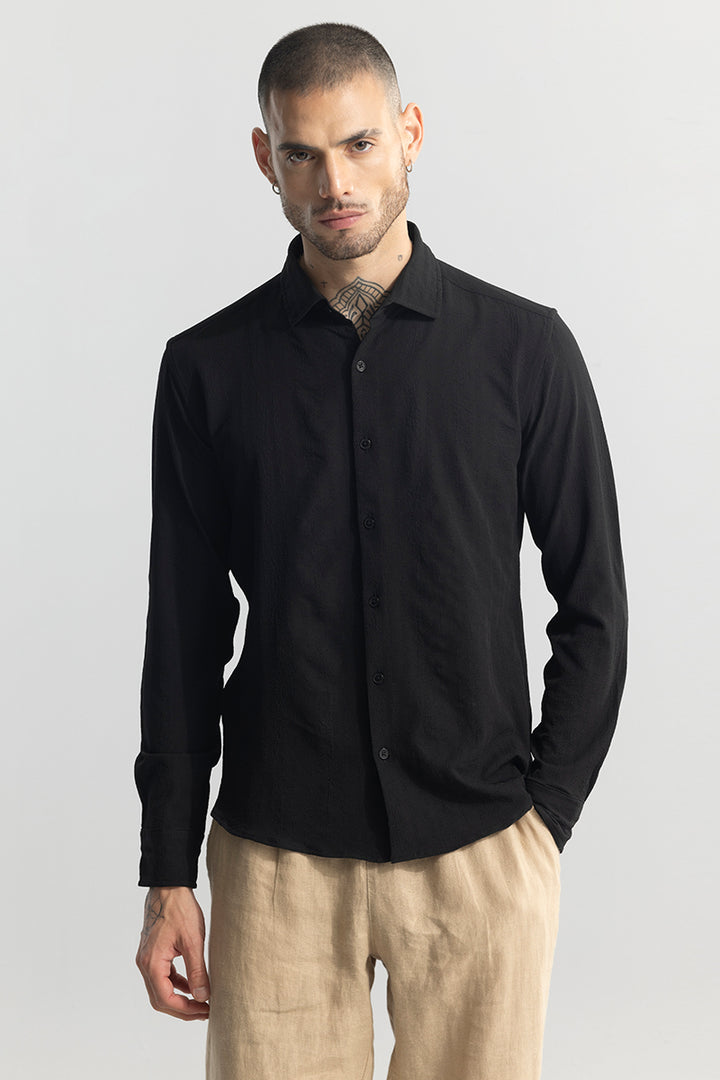 Crushed Self Stripe Black Shirt