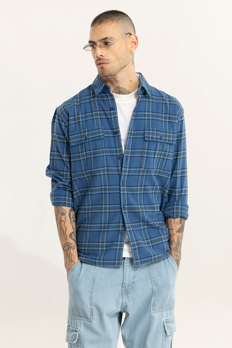 Oculus Check Azure Blue Oversized Shirt